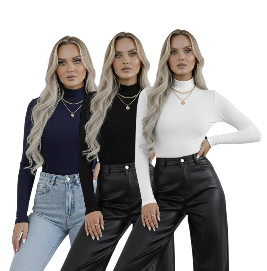 Yarım Balıkçı Yaka Uzun Kollu Body - 3'lü Set