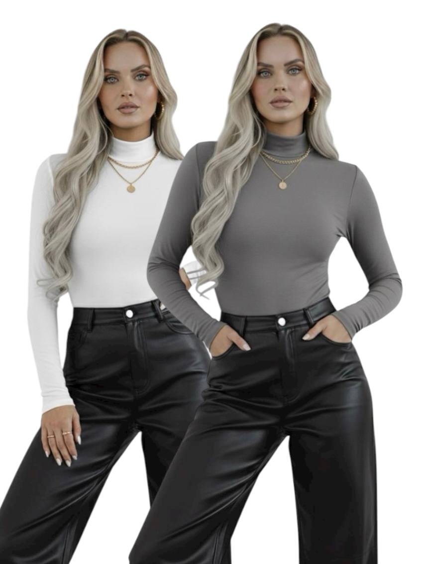 Yarım Balıkçı Yaka Uzun Kollu Body - 2'li Set