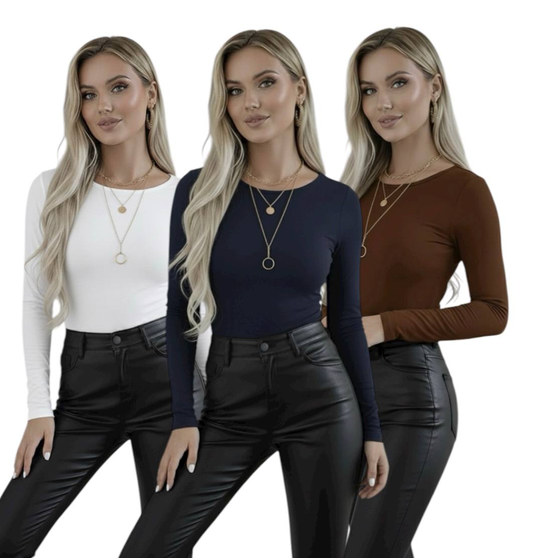 Bisiklet Yaka Uzun Kollu Body - 3'lü Set