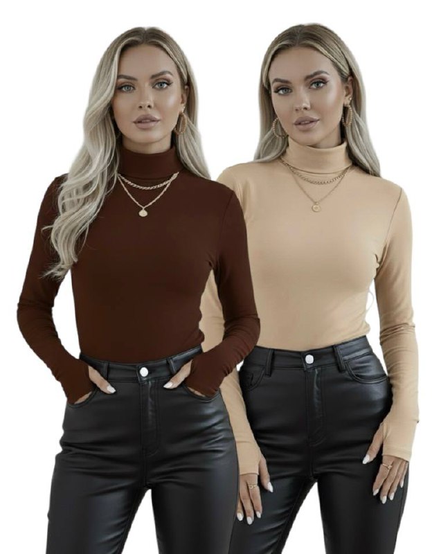 Yarım Balıkçı Yaka Parmak Detaylı Uzun Kollu Body - 2'li Set