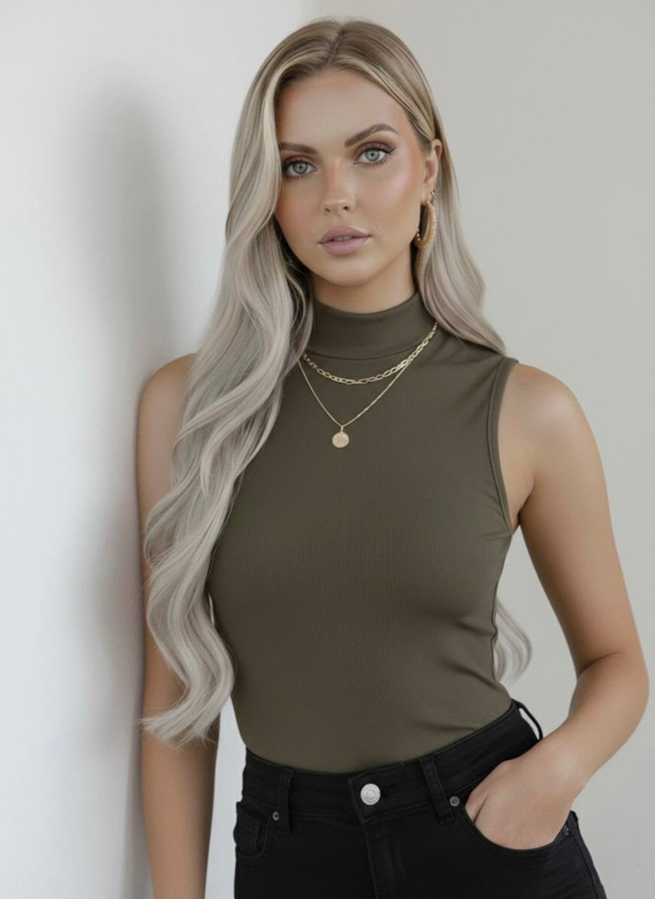 Yarım Balıkçı Yaka Kolsuz Body