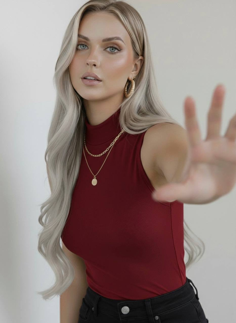 Yarım Balıkçı Yaka Kolsuz Body