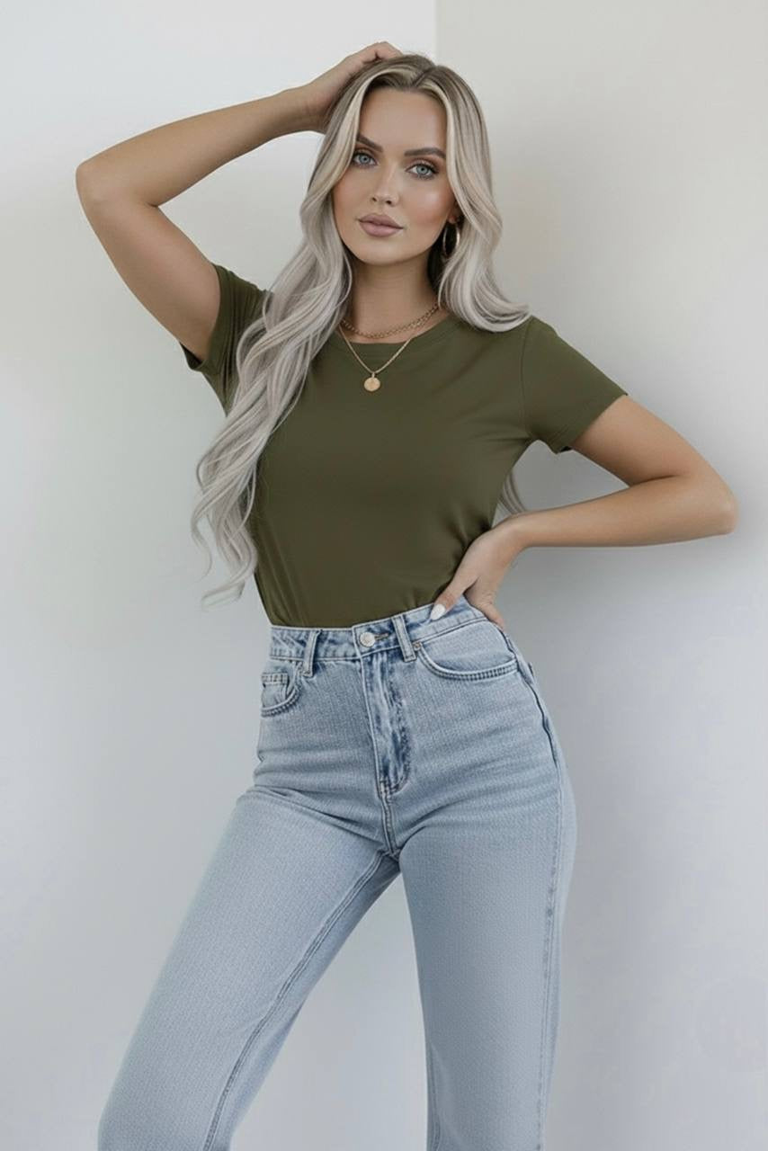 Bisiklet Yaka Kısa Kollu Body