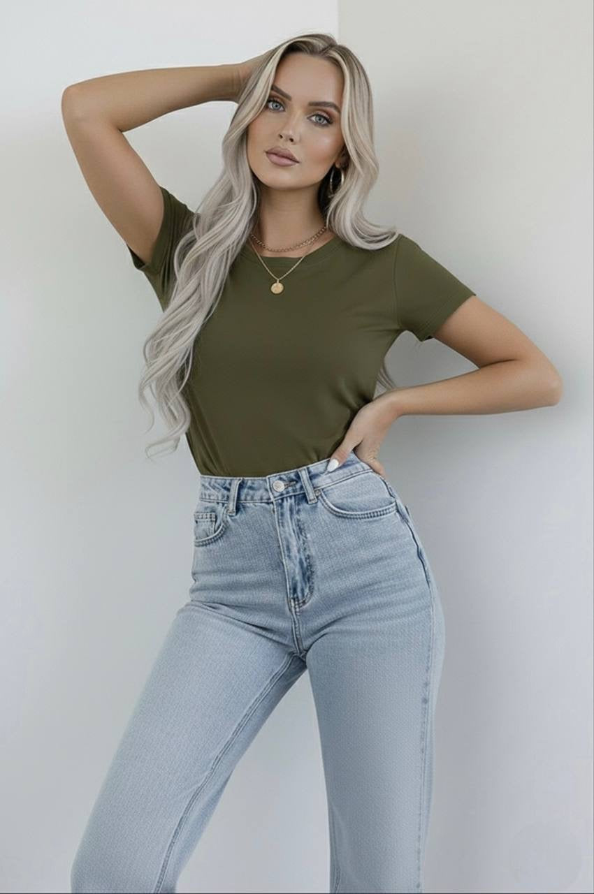 Bisiklet Yaka Kısa Kollu Body