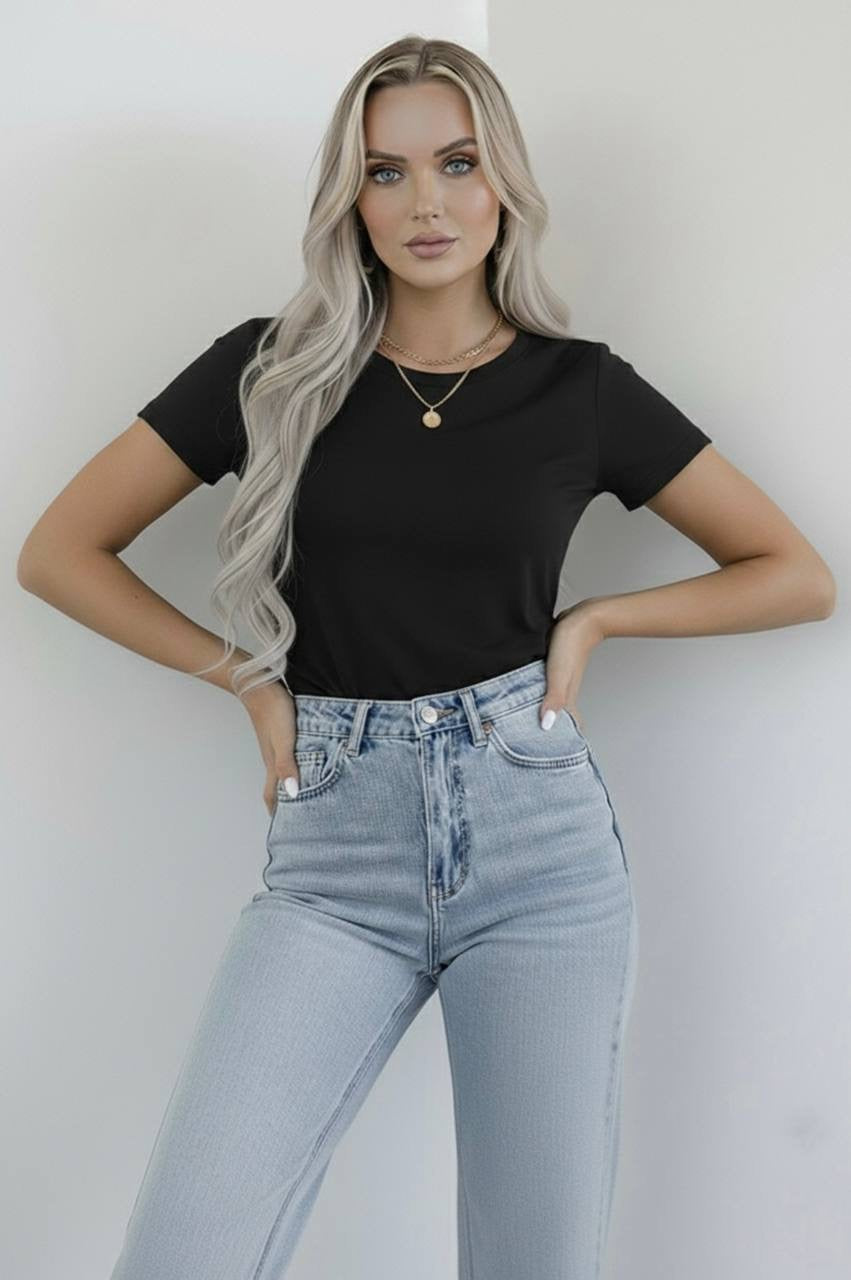 Bisiklet Yaka Kısa Kollu Body