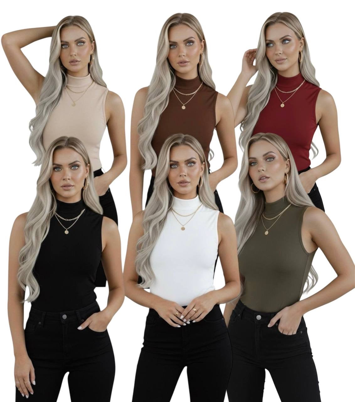 Yarım Balıkçı Yaka Sıfır Kol Body - 6'lı Set
