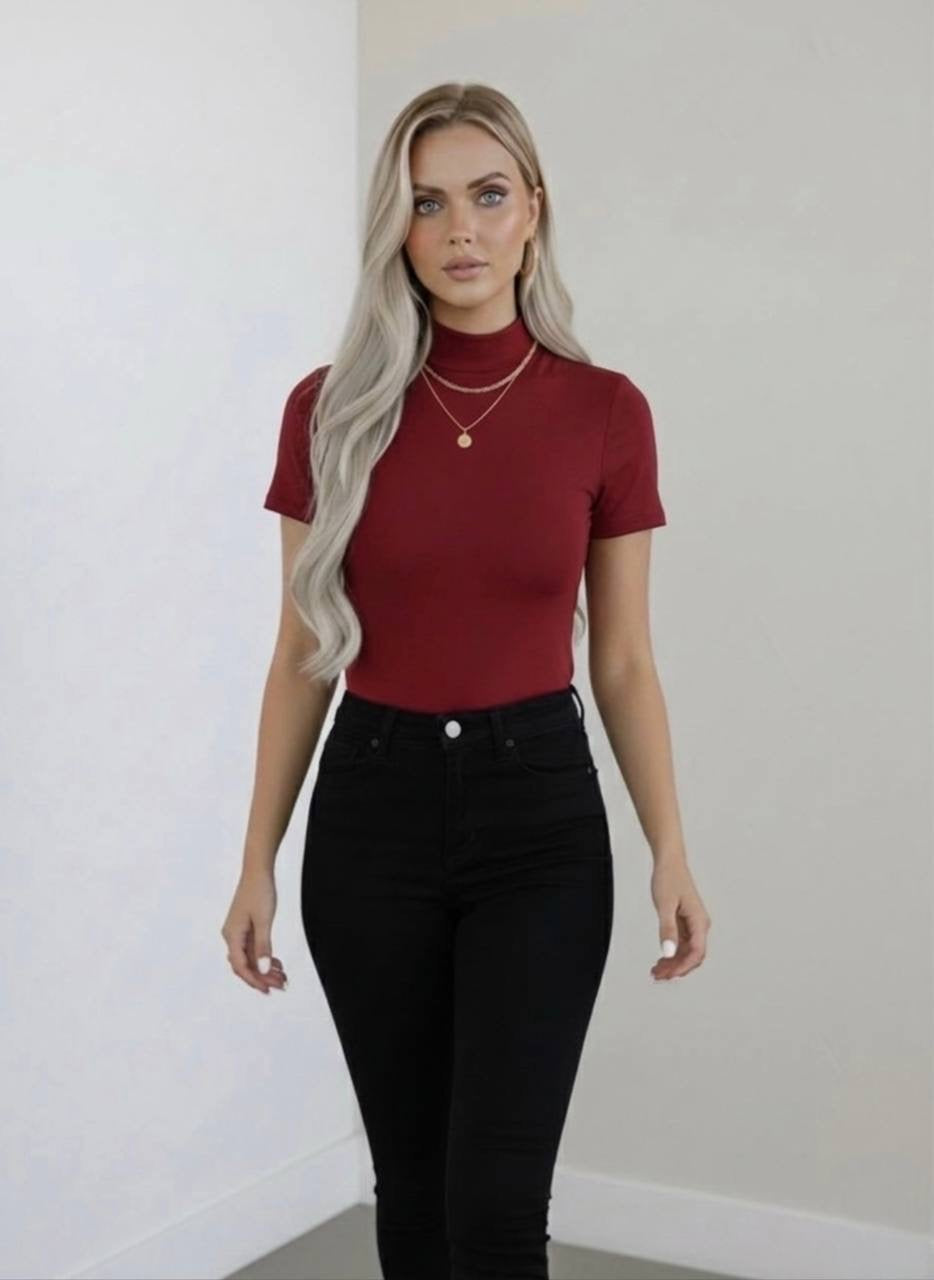 Yarım Balıkçı Yaka Kısa Kollu Body