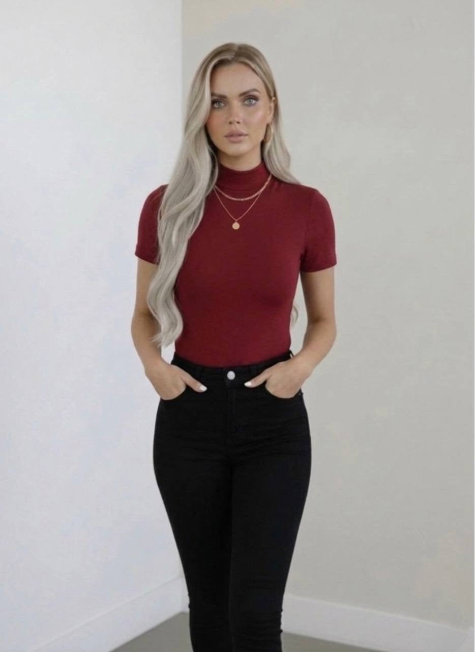 Yarım Balıkçı Yaka Kısa Kollu Body