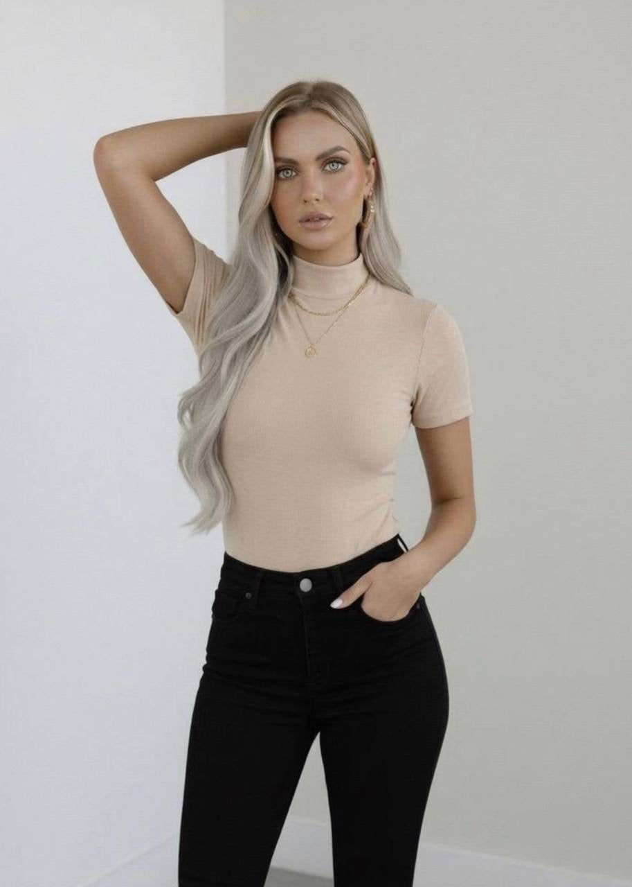 Yarım Balıkçı Yaka Kısa Kollu Body