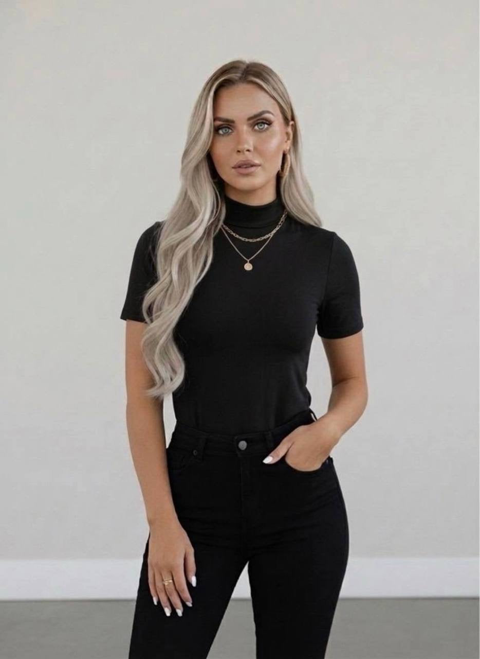 Yarım Balıkçı Yaka Kısa Kollu Body