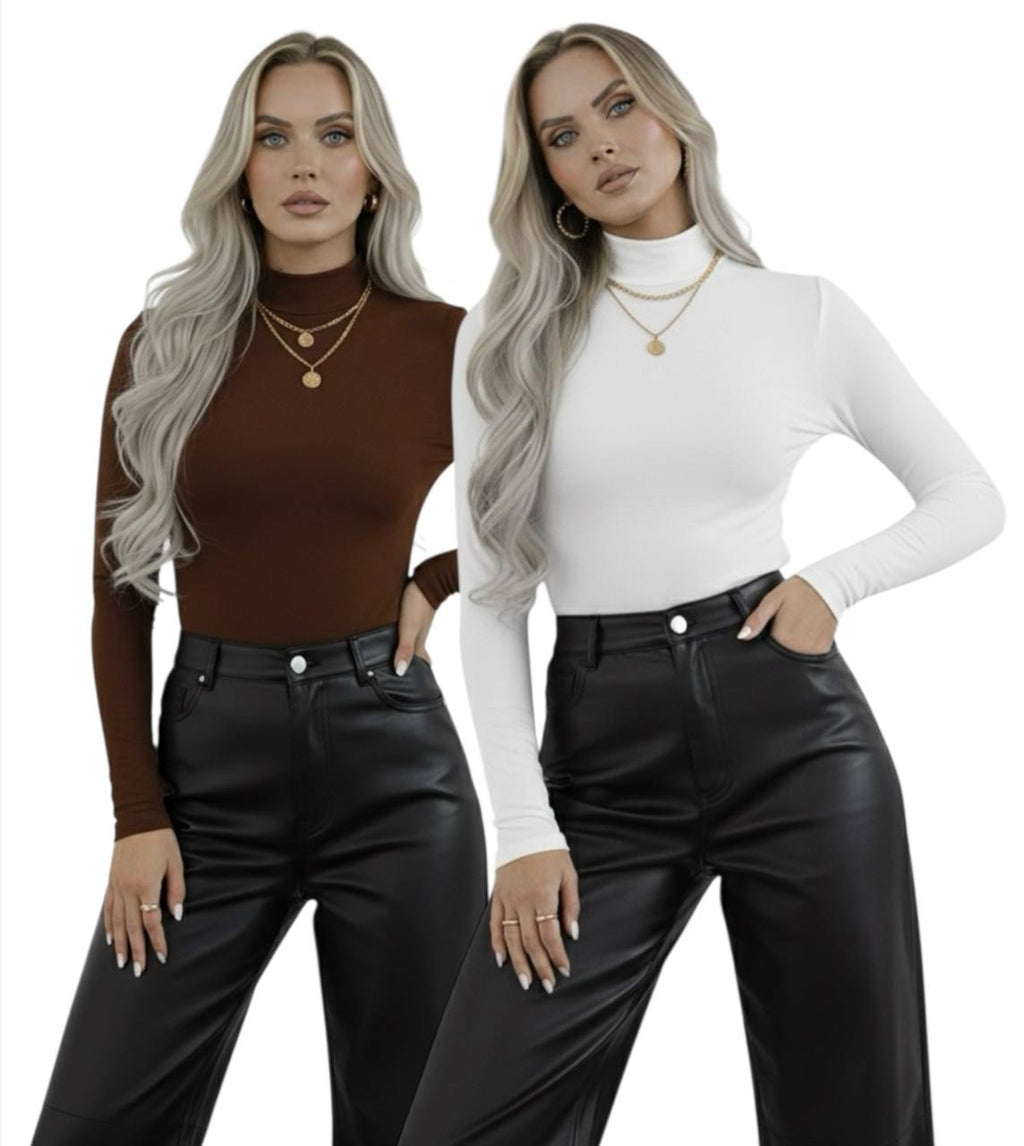 Yarım Balıkçı Yaka Uzun Kollu Body - 2'li Set