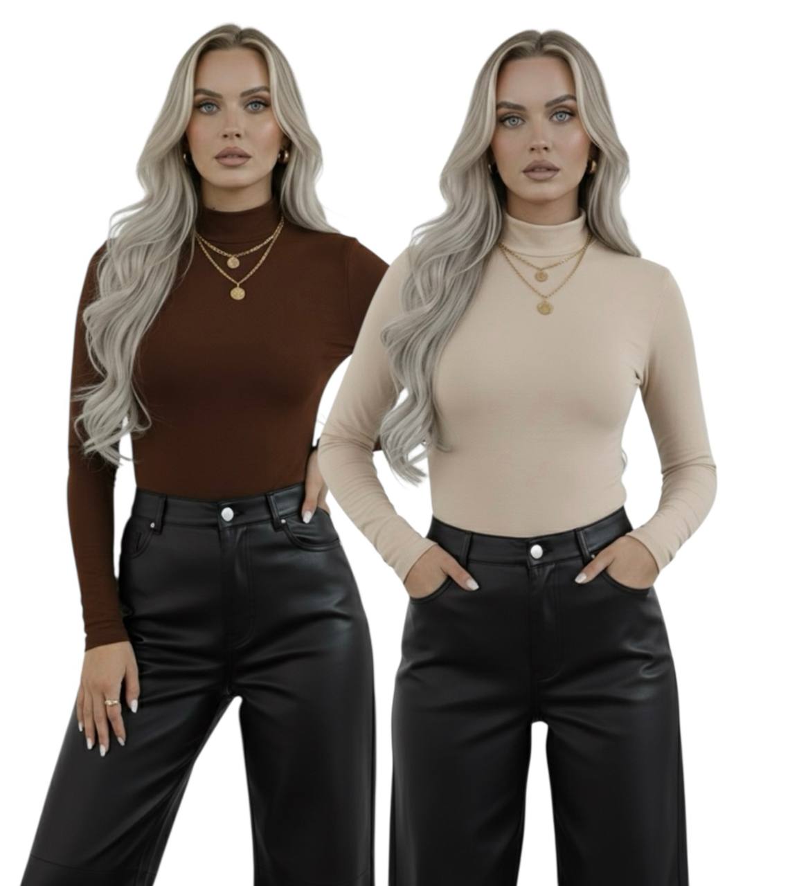 Yarım Balıkçı Yaka Uzun Kollu Body - 2'li Set