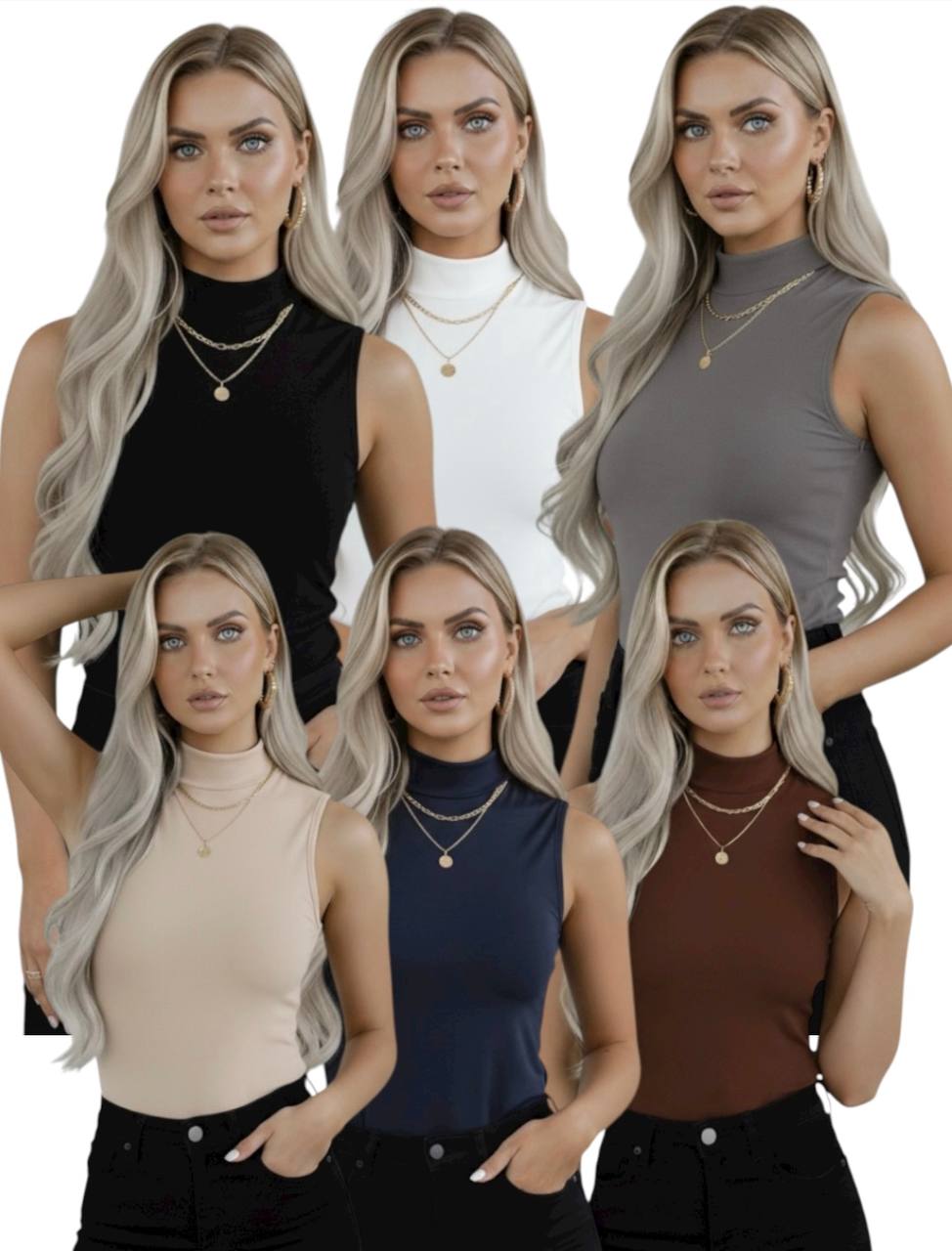 Yarım Balıkçı Yaka Sıfır Kol Body - 6'lı Set